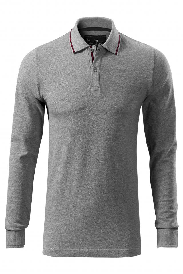 Tricou polo pentru barbati Contrast Stripe LS, Gri inchis