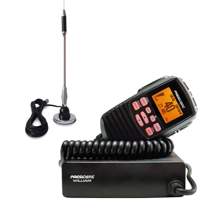 Pachet statie radio CB President William ASC cu antena Bytrex MiniPlus