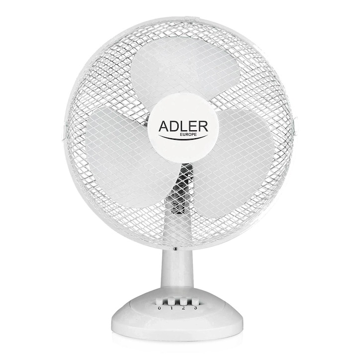 Офис вентилатор Adler, AD 7303, 45 W, Диаметър 30 см, 3 скорости, Осцилационна функция, Бял