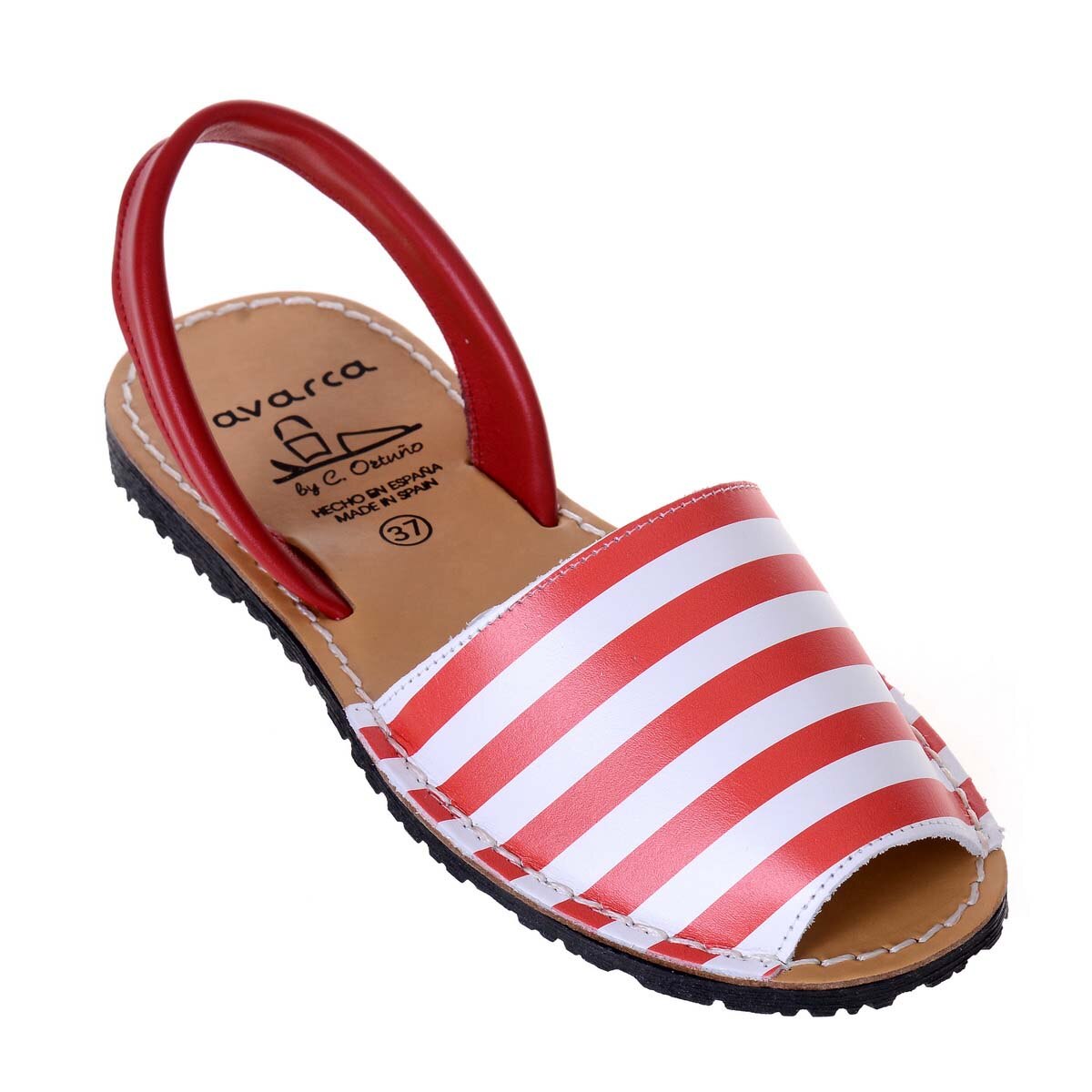 Sandale Piele Avarca Stripes, Rosu