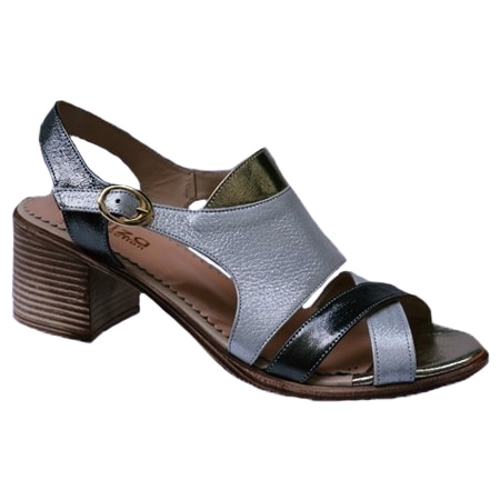 Sandale cu toc mediu,piele naturala,D&J Exclussive, Negru-Argintiu