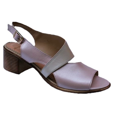 Sandale cu toc mediu,piele naturala,D&J Exclussive, pudra