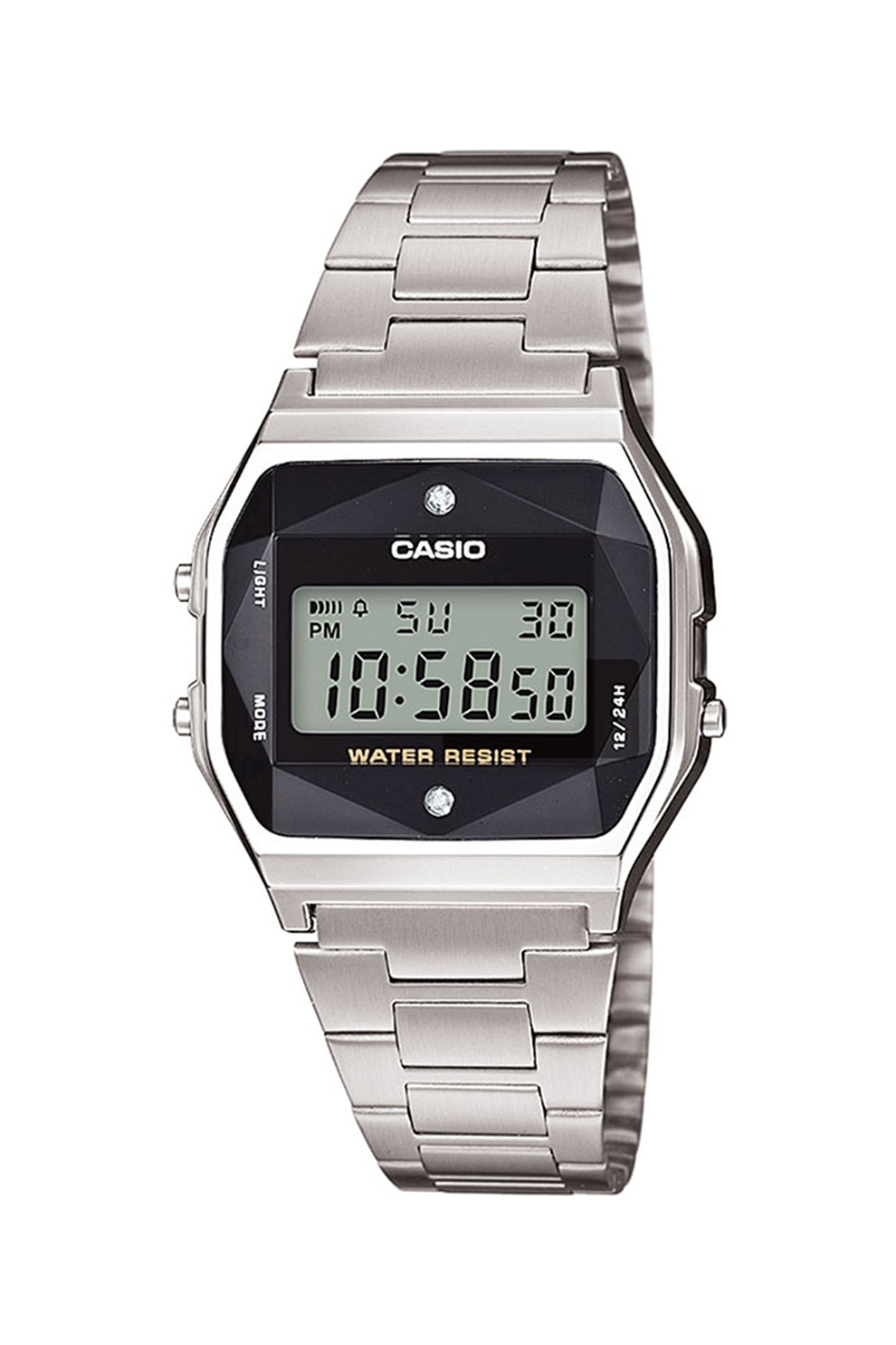 Casio, Ceas digital cronograf cu bratara metalica, Argintiu