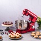 Mixer cu bol de 6L din inox, Biovita MB-1500PRO, 2 kg aluat, putere 1500W, 4 accesorii, 6 viteze + puls, Rosu