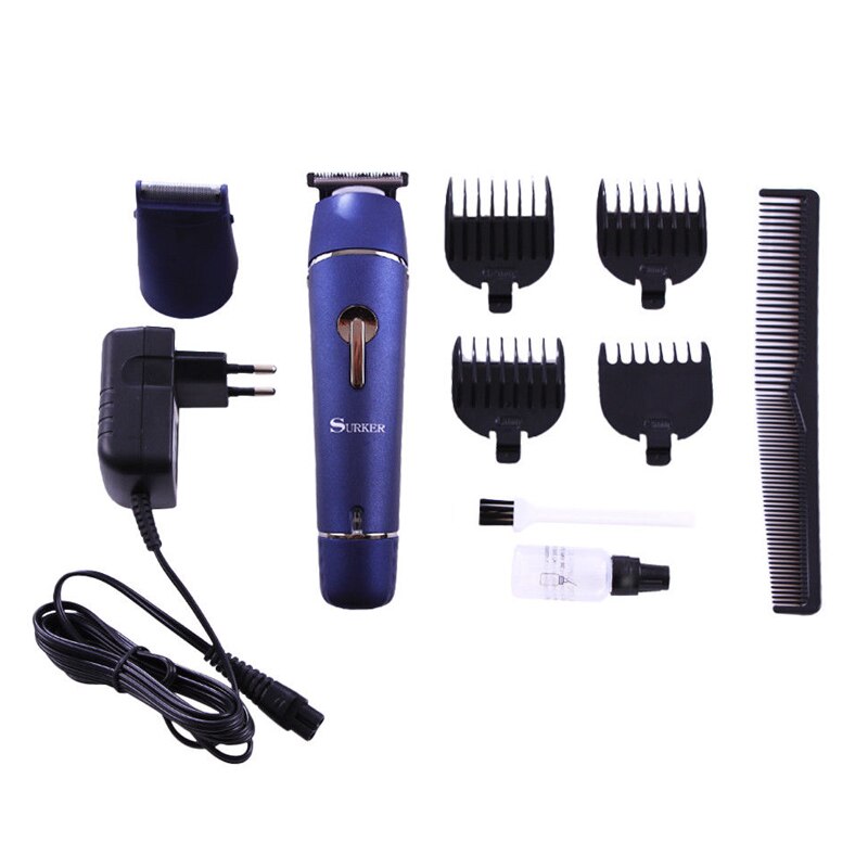 Aparat de tuns cu acumulator, model Surker 2 in 1, 4 accesorii, HC-006 albastru