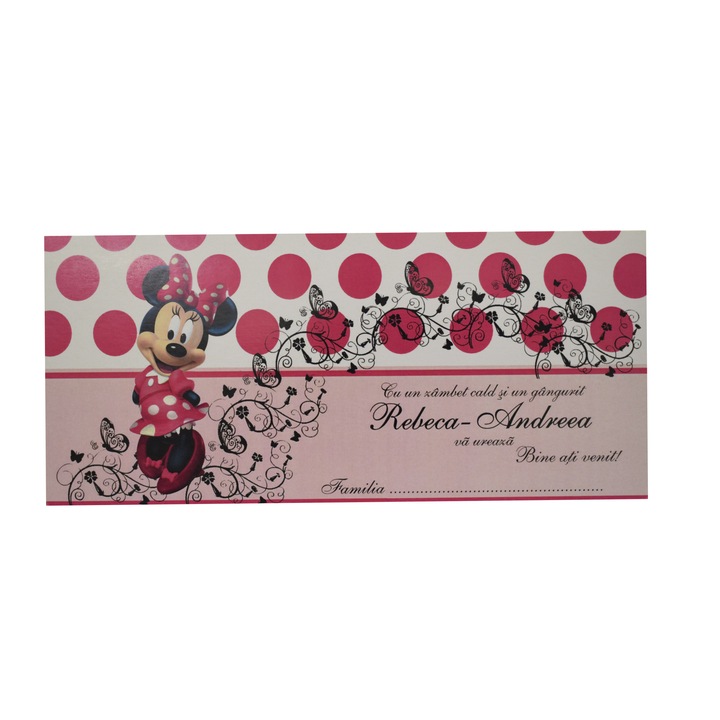 Set plicuri pentru bani de botez, tematica Minnie Mouse, Cubika