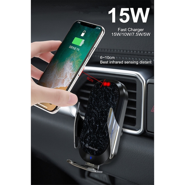 Incarcator masina Wireless S6 ,FAST Charge ,10W pentru Iphone ,Samsung Prindere grila ventilatie+ventuza