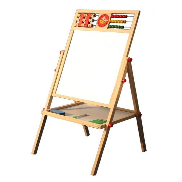 Tabla scolara cu socotitoare, 2 fete scriere, accesorii incluse, suport lemn