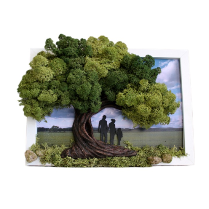 3D Art Картина от скандинавски мъх "Дървото на татко", Размери на рамка 25/25 см