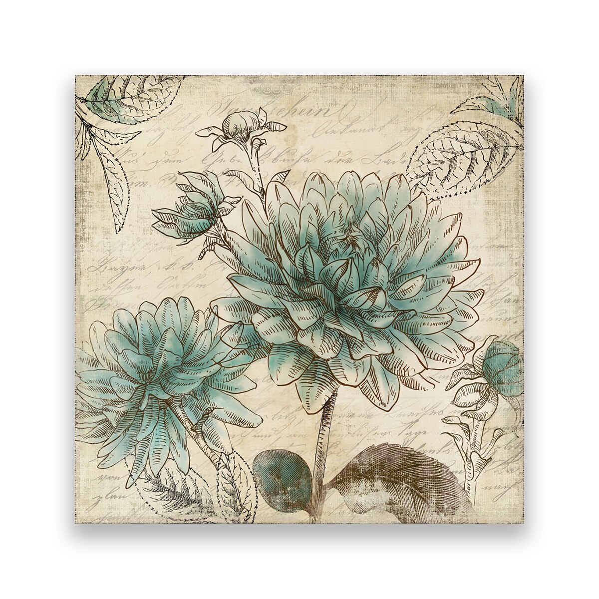 Tablou Canvas - Floral, Turcoaza, Vintage, 100 x 100 cm