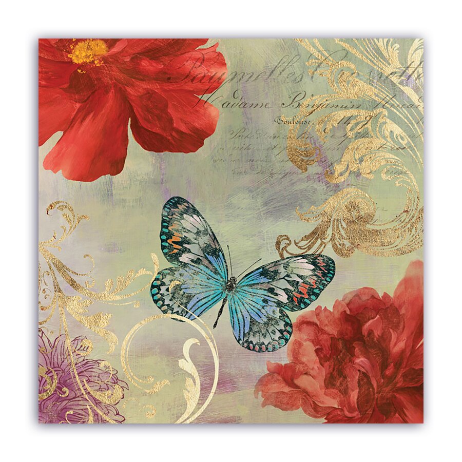 Tablou Canvas - Regal, Flori, Bujori, Fluture, 80 x 80 cm