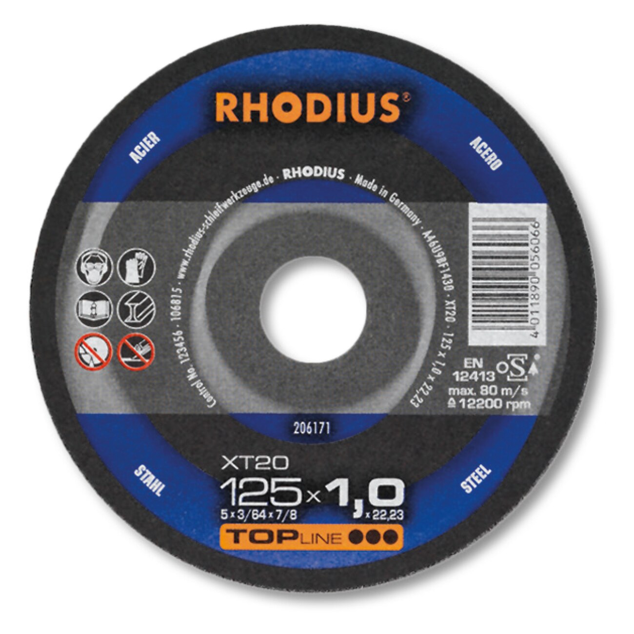 Disc abraziv, debitare otel, XT20, drept, 125 x 1.5 x 22.23