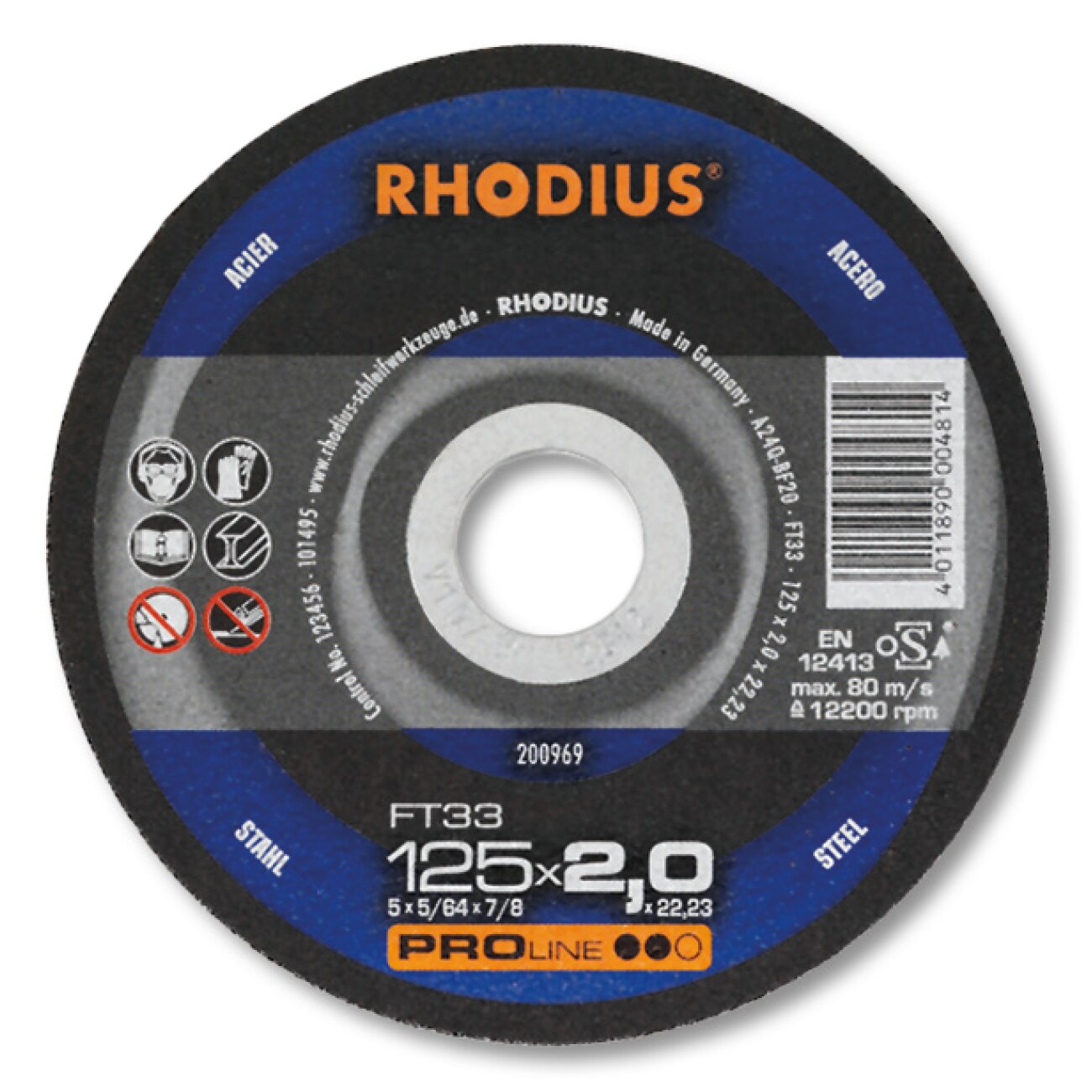 Disc abraziv, debitare otel, FT33, drept, 125 x 2.0 x 22.23