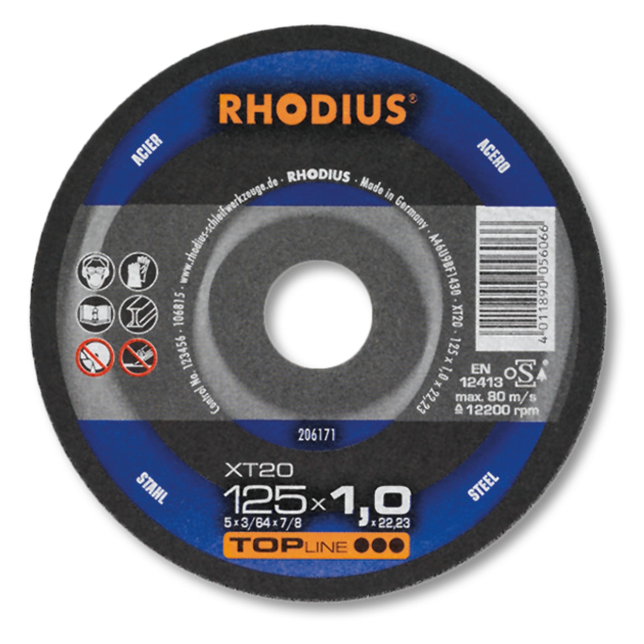 Disc abraziv, debitare otel, XT20, drept, 115 x 1.0 x 22.23