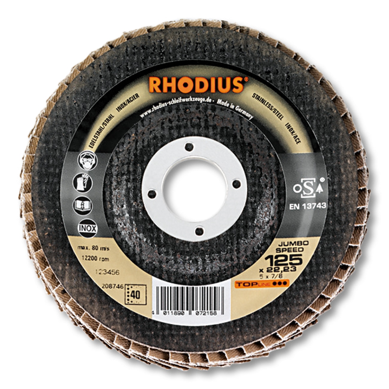 Disc abrazive pentru finisare, polizare inox / otel / lemn, JUMBO SPEED, lamele inclinate, granulatie 60, 125 x 22.23