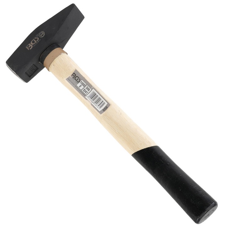 Ciocan pentru lacatuserie, standard TUV/GS, cu cap negru, satinat de 1000 g si maner din lemn vopsit negru pe 1/3 din lungime