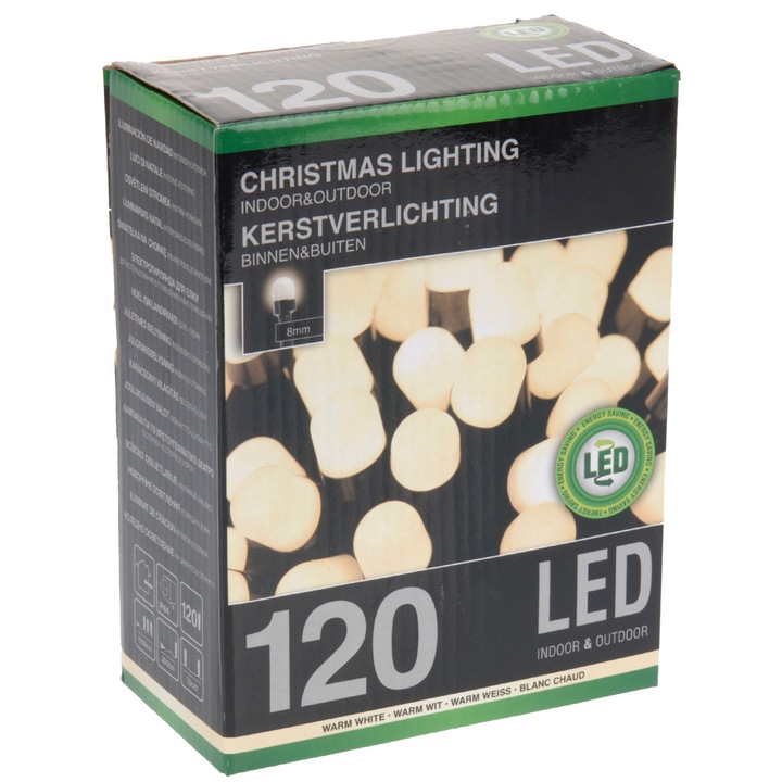 Instalatie Craciun eNoelle, 120 LEDuri de 8 mm, lumina calda, 3 m