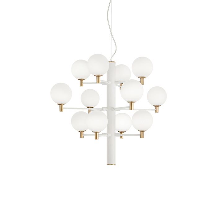 Lustra Copernico SP12, metal, sticla, alb