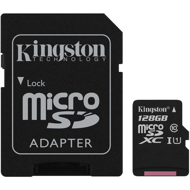 Карта памет Kingston MicroSD 128GB, Клас 10 + SD Адаптeр
