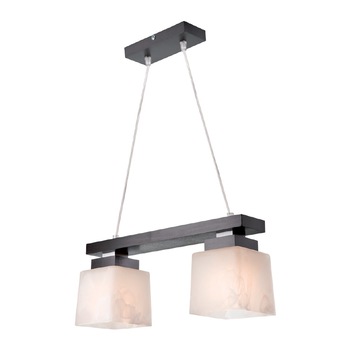 Lustra Kubus, 2 x 60 W, E27, lemn, wenge, abajur sticla alb mat Lustra Kubus, 2 x 60 W, E27, lemn, wenge, abajur sticla alb mat