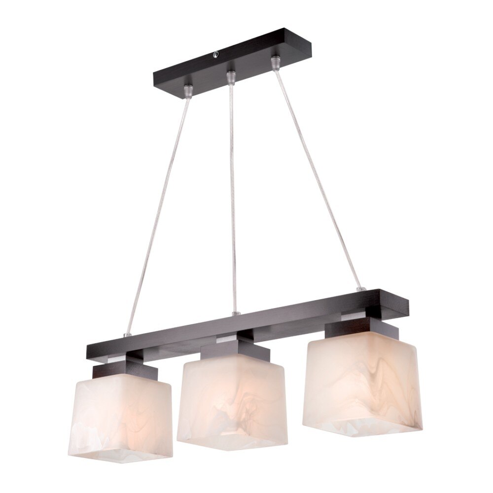 Lustra Kubus, 3 x 60 W, E27, lemn, wenge, abajur sticla alb mat