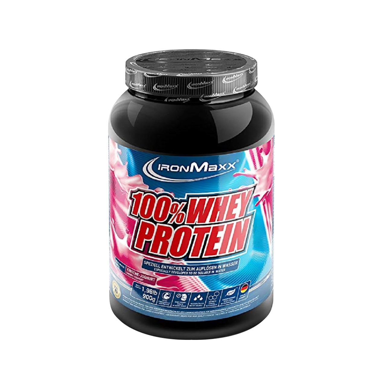 Supliment nutritiv, ironmaxx, concentrat proteic din zer, 100% whey protein 900g, cherry yoghurt