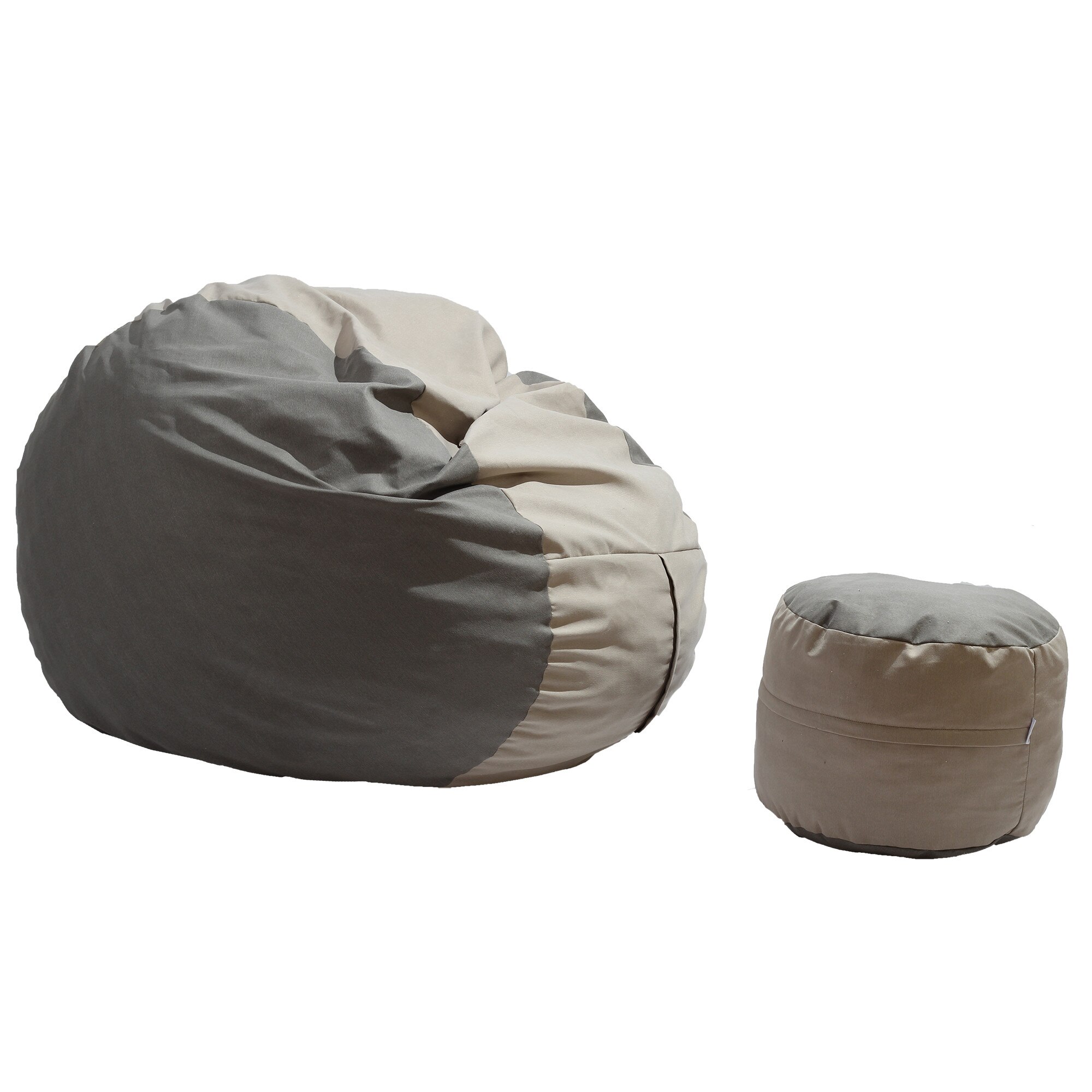 Fotoliu Pufrelax King Size + Otoman - Cream & Light Grey (Gama Premium) umplut cu fulgi de burete memory mix®