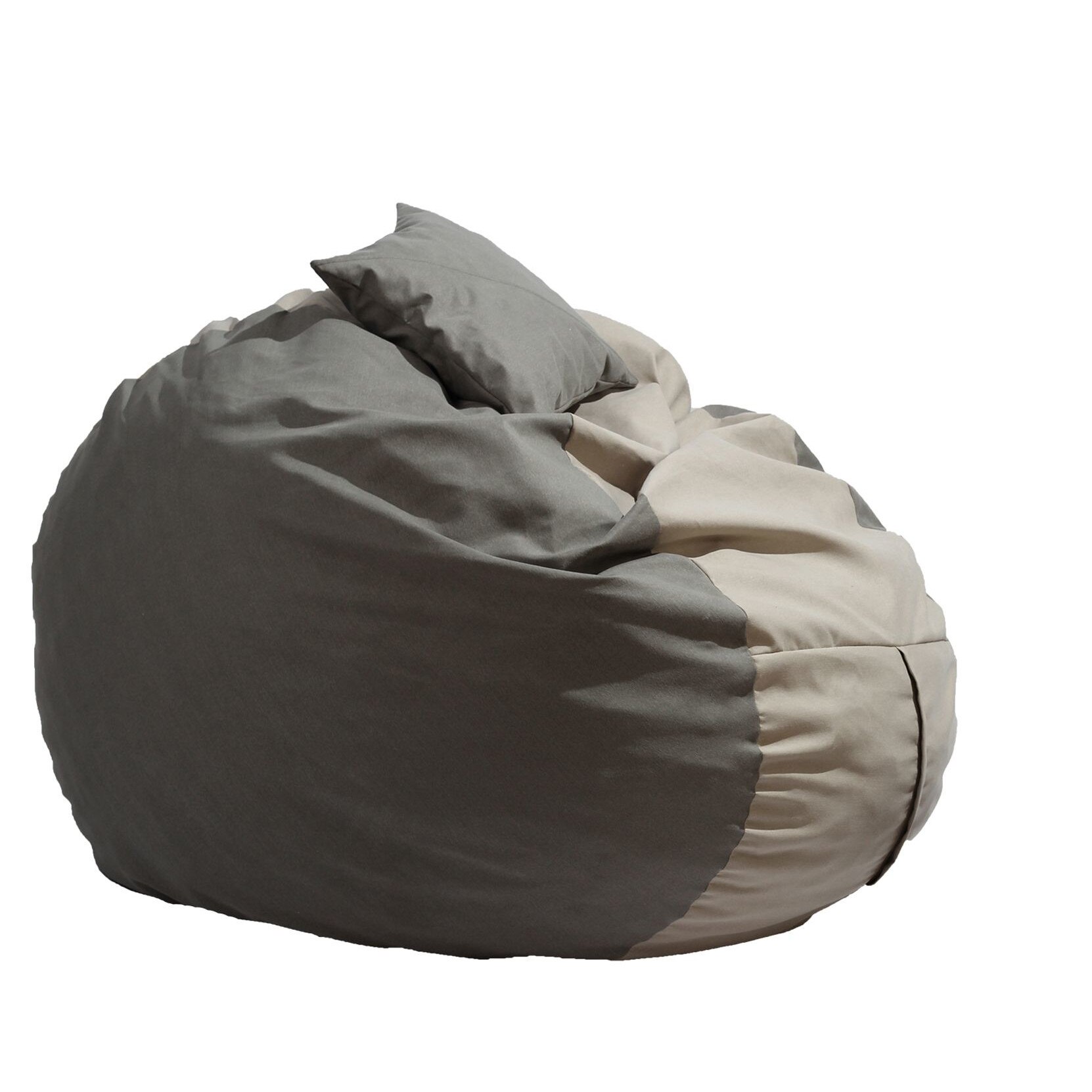 Fotoliu Pufrelax King Size + Perna decorativa - Cream & Light Grey (Gama Premium) umplut cu fulgi de burete memory mix®