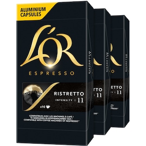 Set 3 x capsule cafea, L'OR Espresso Ristretto, intensitate 11, 30 bauturi x 25 ml, compatibile cu sistemul Nespresso ® , 30 capsule aluminiu