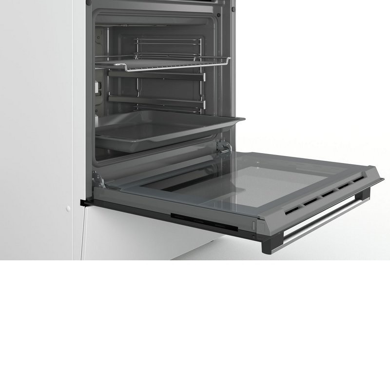 Aragaz Bosch HKR39C250, Clasa energetica A, 4 zone de gatit, Volum 66 l, EcoClean, Afisaj LED, 7 Programe, Alb