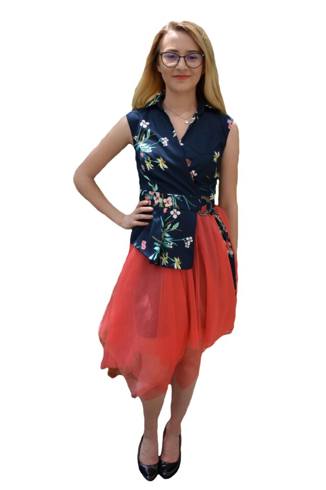 Rochie deosebita Alexia cu tull roz in partea de jos, D&J Exclussive, Albastru marin
