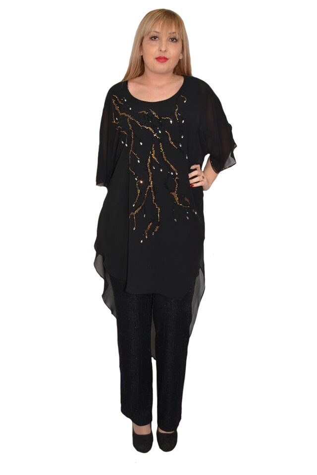 Salopeta Vittoria cu aplicatii de strasuri pe voal,D&J Exclussive, Negru