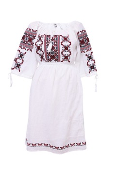 Rochie dama cu motive traditionale, DAE3857, Alb, M Rochie dama cu motive traditionale, DAE3857, Alb, M