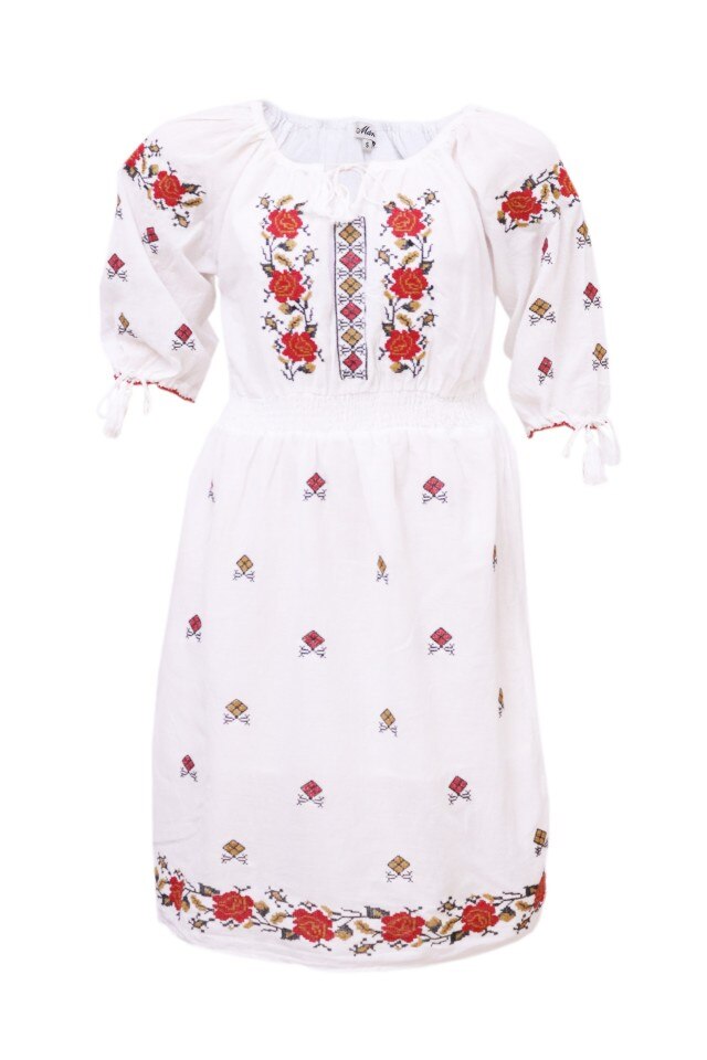 Rochie dama cu motive traditionale, DAE3858, Alb, 2XL