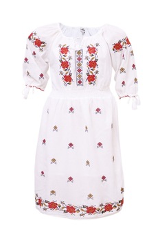 Rochie dama cu motive traditionale, DAE3858, Alb, 2XL Rochie dama cu motive traditionale, DAE3858, Alb, 2XL