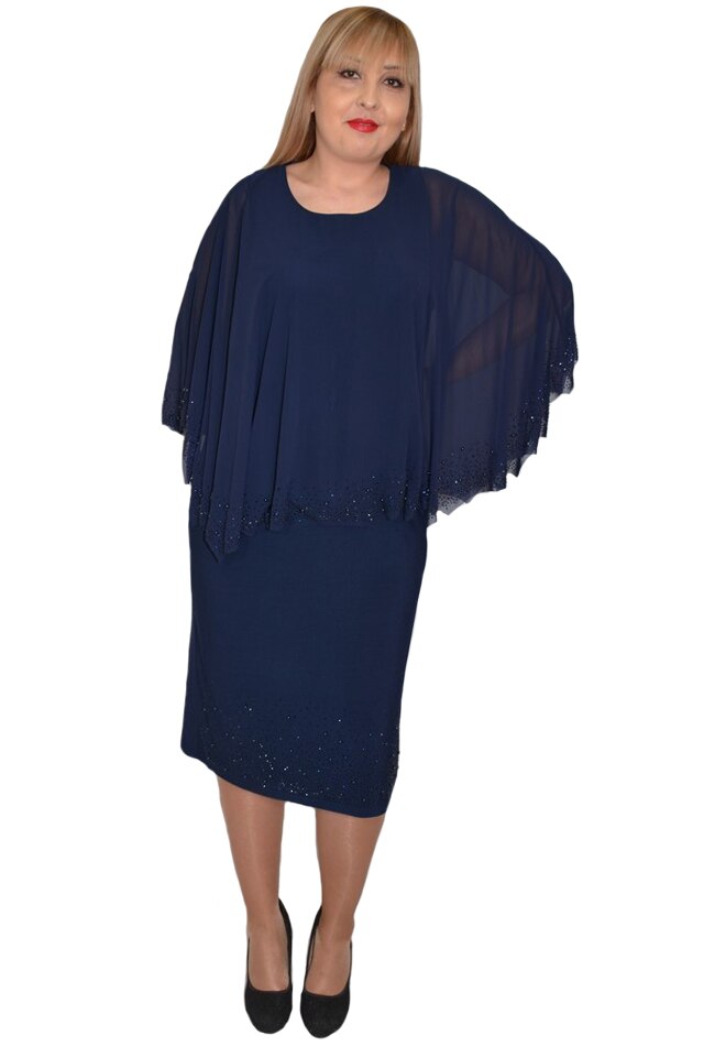 Rochie Maci cu aplicatii de strasuri si margelute,D&J Exclussive, Bleumarin