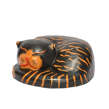 Statuie din lemn reprezentand o Pisica de culoare neagra dormind. Pictata Manual Statuie din lemn reprezentand o Pisica de culoare neagra dormind. Pictata Manual