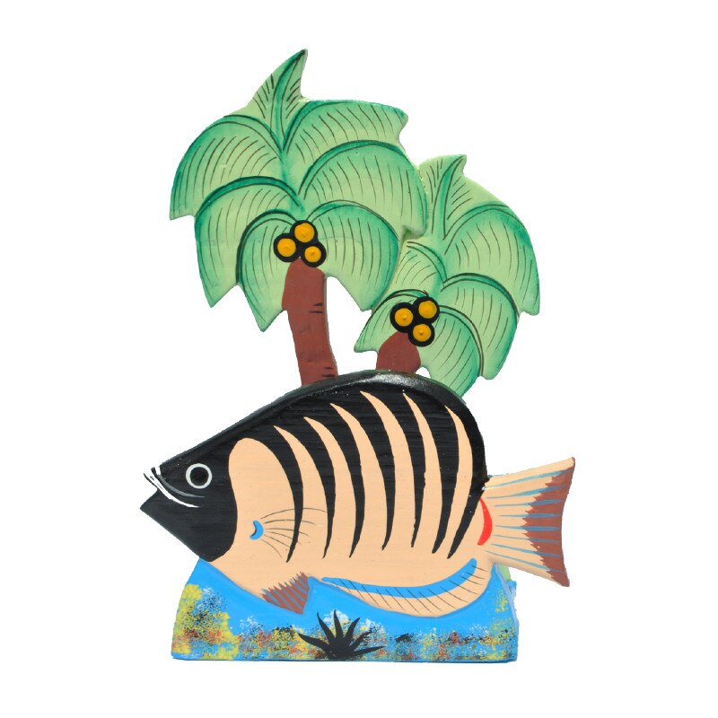 Suport din lemn pentru servetele sub forma de peste pictat manual