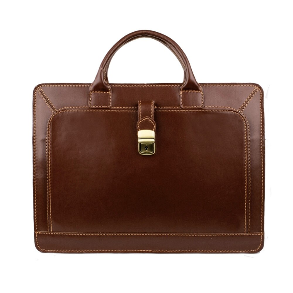 Servieta office, din piele naturala cognac