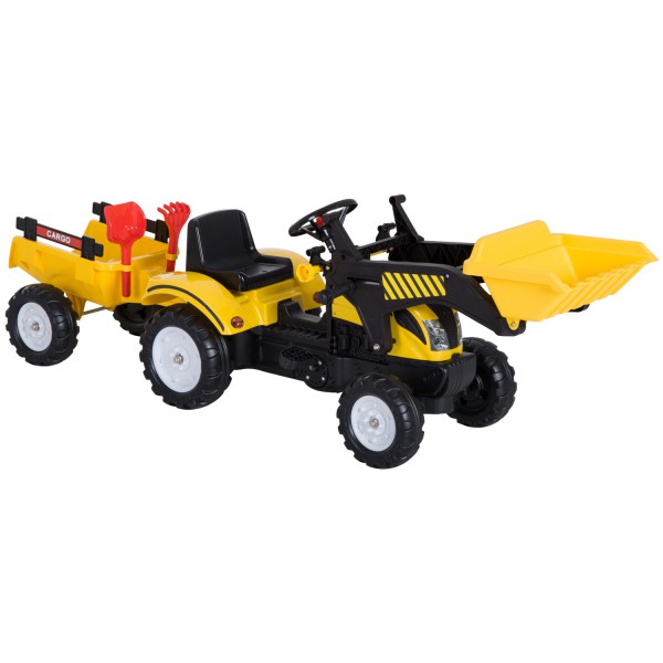 Tractor cu pedale Homcom pentru copii, galben/negru, 167x41x52cm