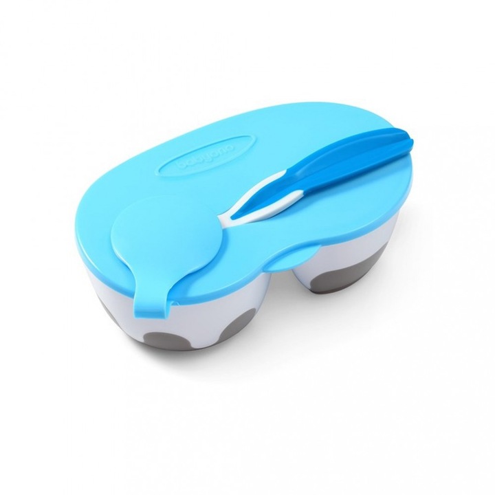 Baby Ono Gyermek Osztott Tál És Kanál Kék 200, 150 Ml