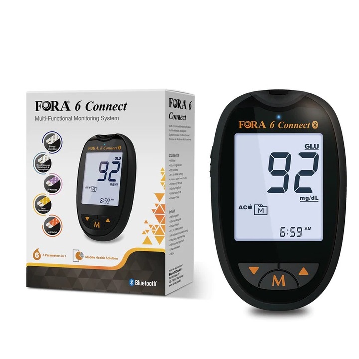Sistem multifunctional de monitorizare glicemie, colesterol, acid uric, beta-cetone, hematocrit, hemoglobina - FORA 6 CONNECT
