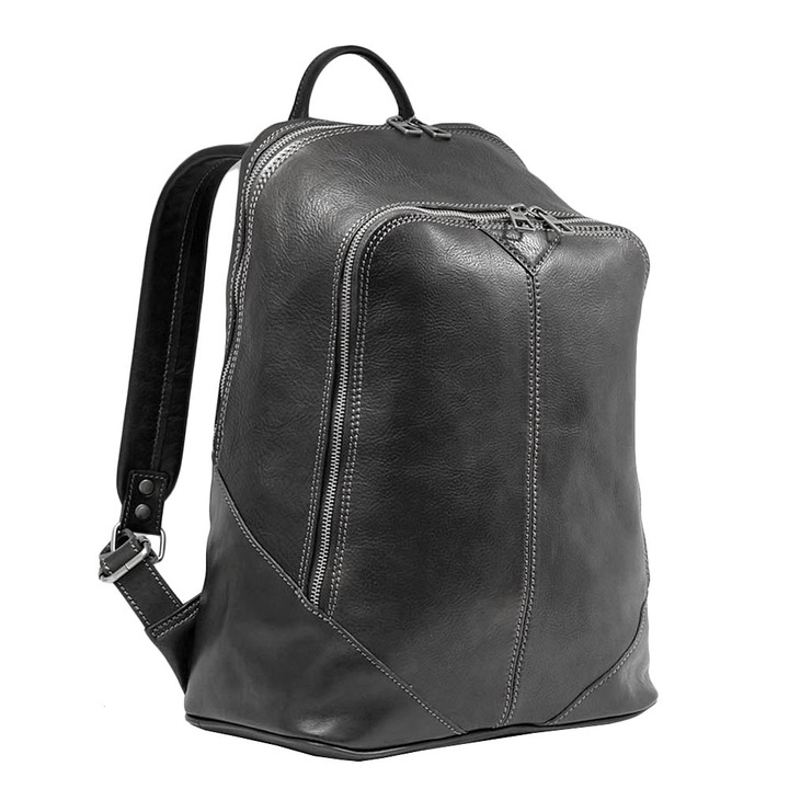 Rucsac din piele naturala vachetta, negru, DR114