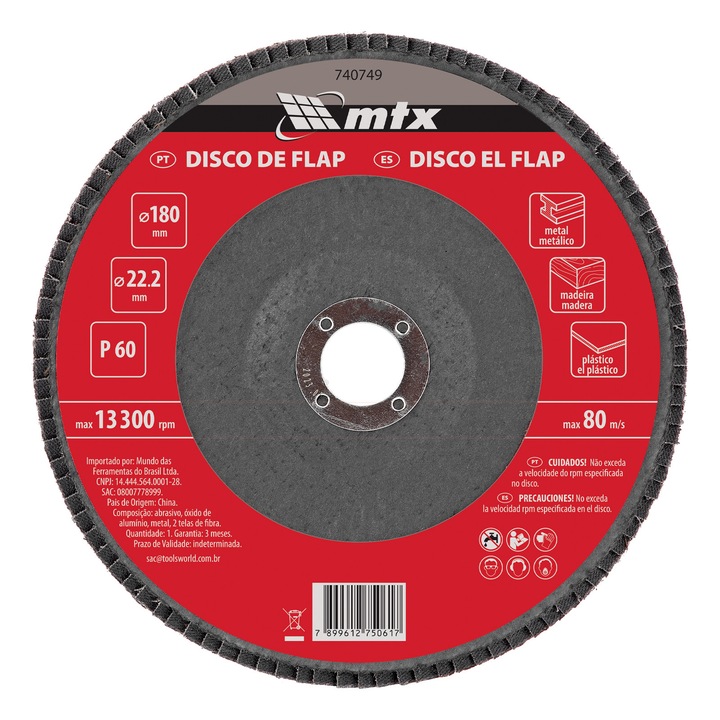 Disc lamelar pentru slefuit pentru polizor unghiular, P 60, 180 x 22,2 mm, MTX