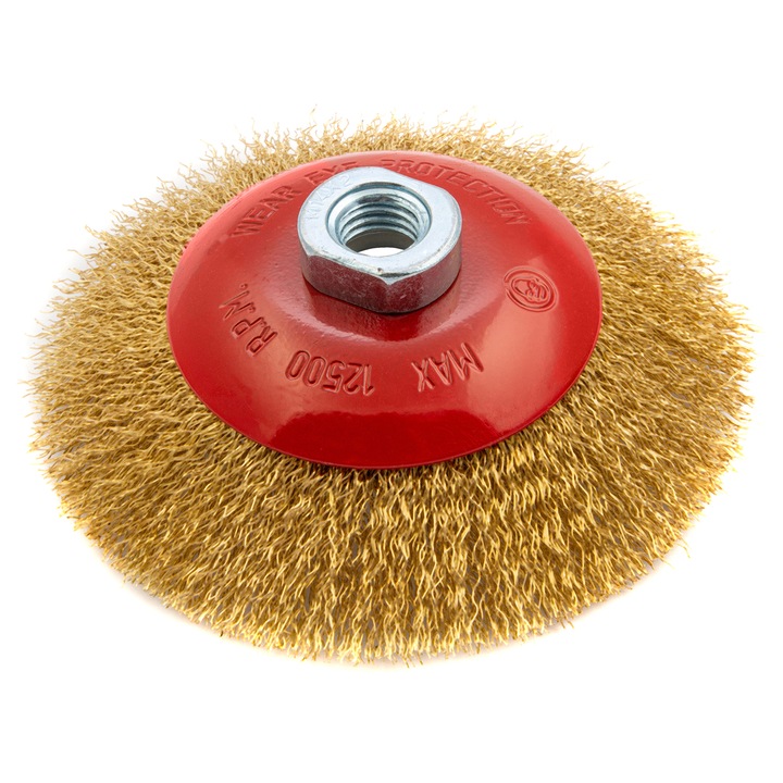 Perie pentru polizor unghiular, 125 mm, M14, conica, sarma de otel ondulata, MTX