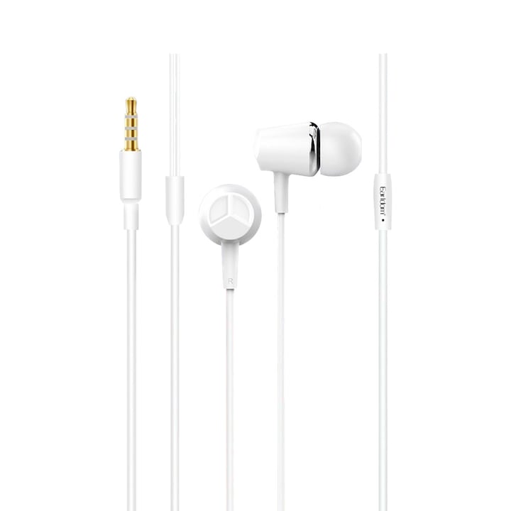 Casti cu Fir Kaku (KSC-399), In Ear, 3.5mm, 1.2m, Mic & Volume Key, HiFi, White