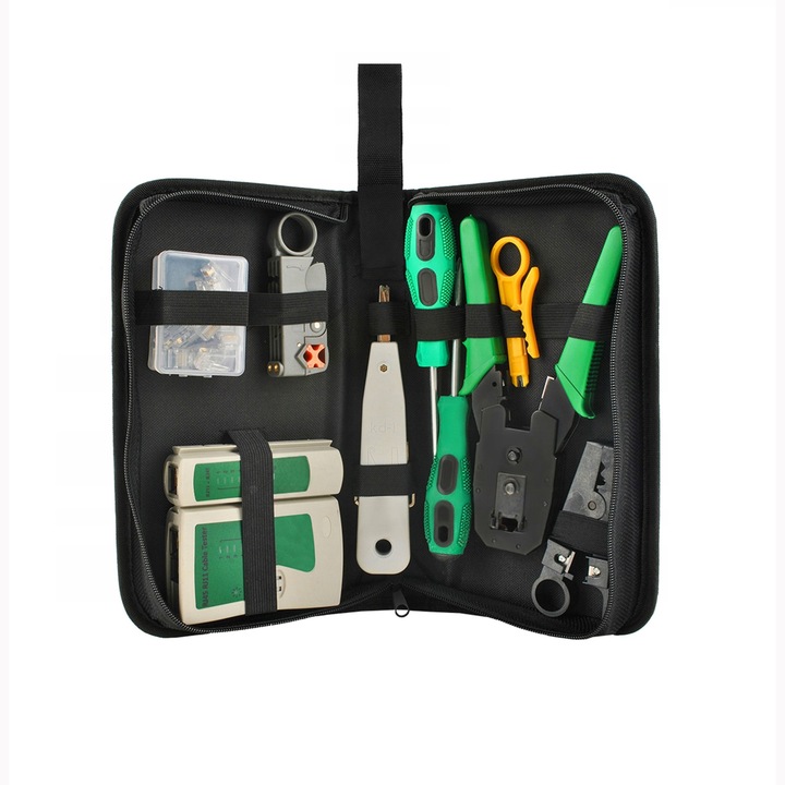 Комплект инструменти за тестване, ремонт и включване на мрежови кабели