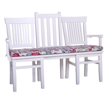 Canapea vintage cu brate, Quadra 140x52x103 cm, alb antichizat si perna flori Canapea vintage cu brate, Quadra 140x52x103 cm, alb antichizat si perna flori