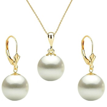 Set Aur Galben Colier cu Pandantiv si Cercei cu Perle Naturale Premium Albe de 10 mm Set Aur Galben Colier cu Pandantiv si Cercei cu Perle Naturale Premium Albe de 10 mm