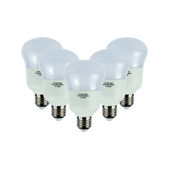 Set 5 Becuri Led Dispersor Mat 9W Lumina Rece E27